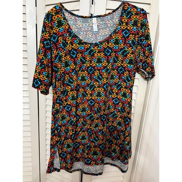 Lularoe Perfect T Black Oranges Blue Swing Shirt Top Tee XL - Picture 2 of 4